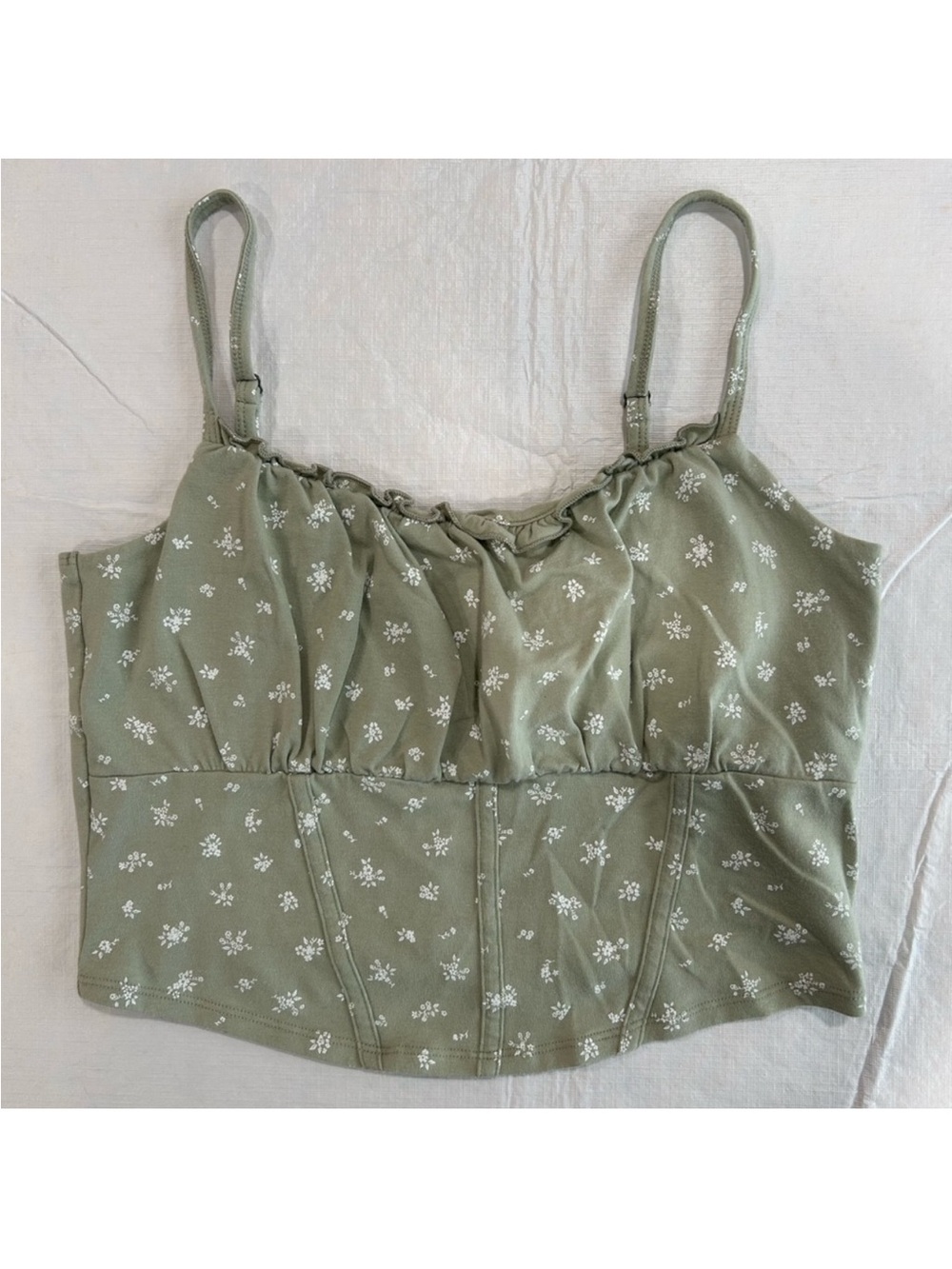 Hollister Soft Green Cropped Corset Floral Camisole Top